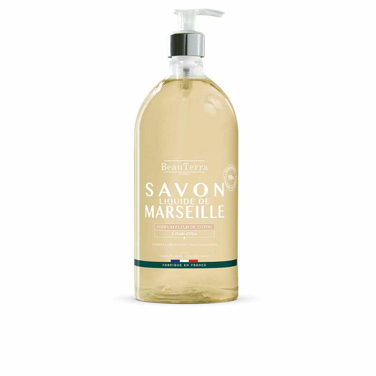 Liquid Soap Savon de Marseille Cotton flower 1 L - Beauterra Maroc - Aylal Beauty