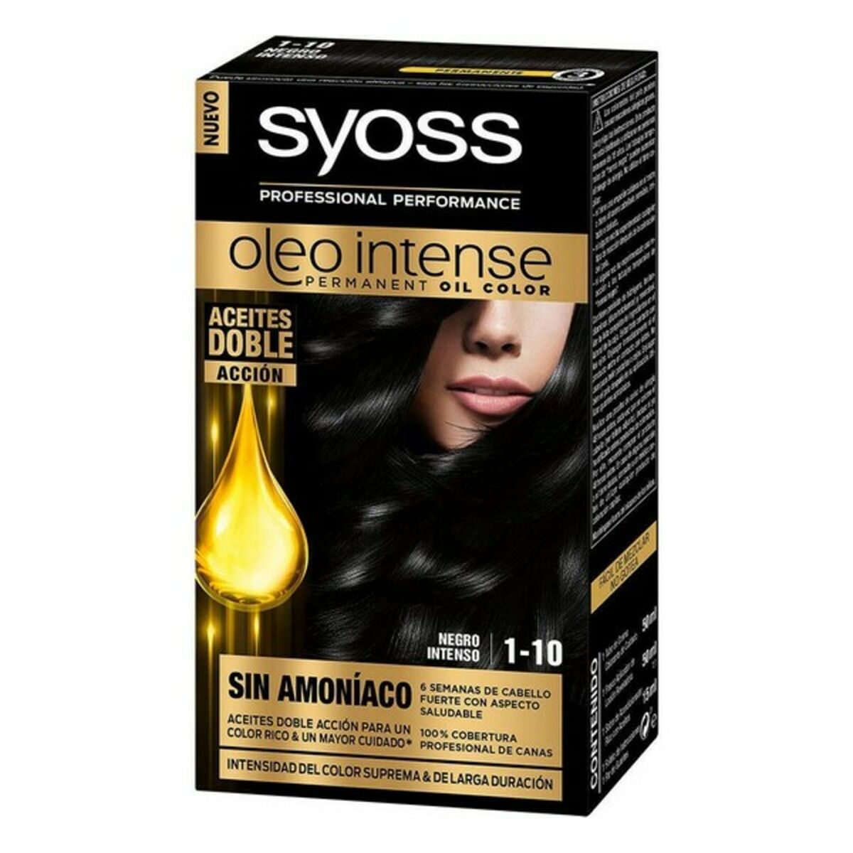 Permanent Dye Olio Intense Ammonia-free Nº 1,10 Black Intense - Syoss Maroc - Aylal Beauty