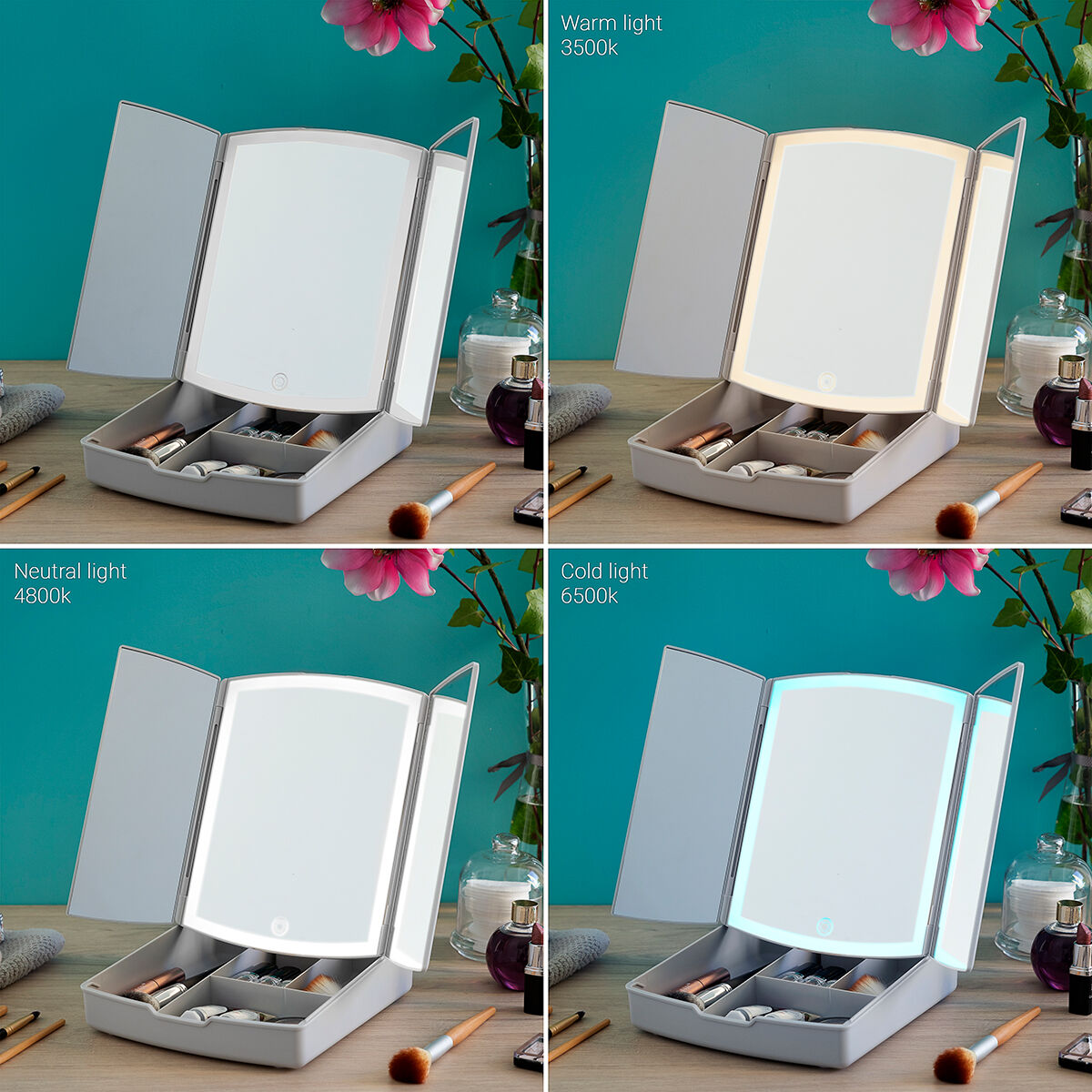 3-In-1 Folding LED Mirror with Make-up Organiser Panomir - InnovaGoods Maroc - Aylal Beauty 3-In-1 Folding LED Mirror with Make-up Organiser Panomir - InnovaGoods Maroc - Aylal Beauty