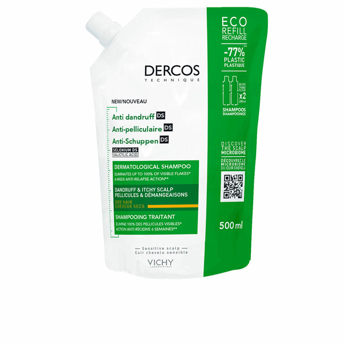 Anti-dandruff Shampoo Dercos Refill Dry hair 500 ml - Vichy Maroc - Aylal Beauty