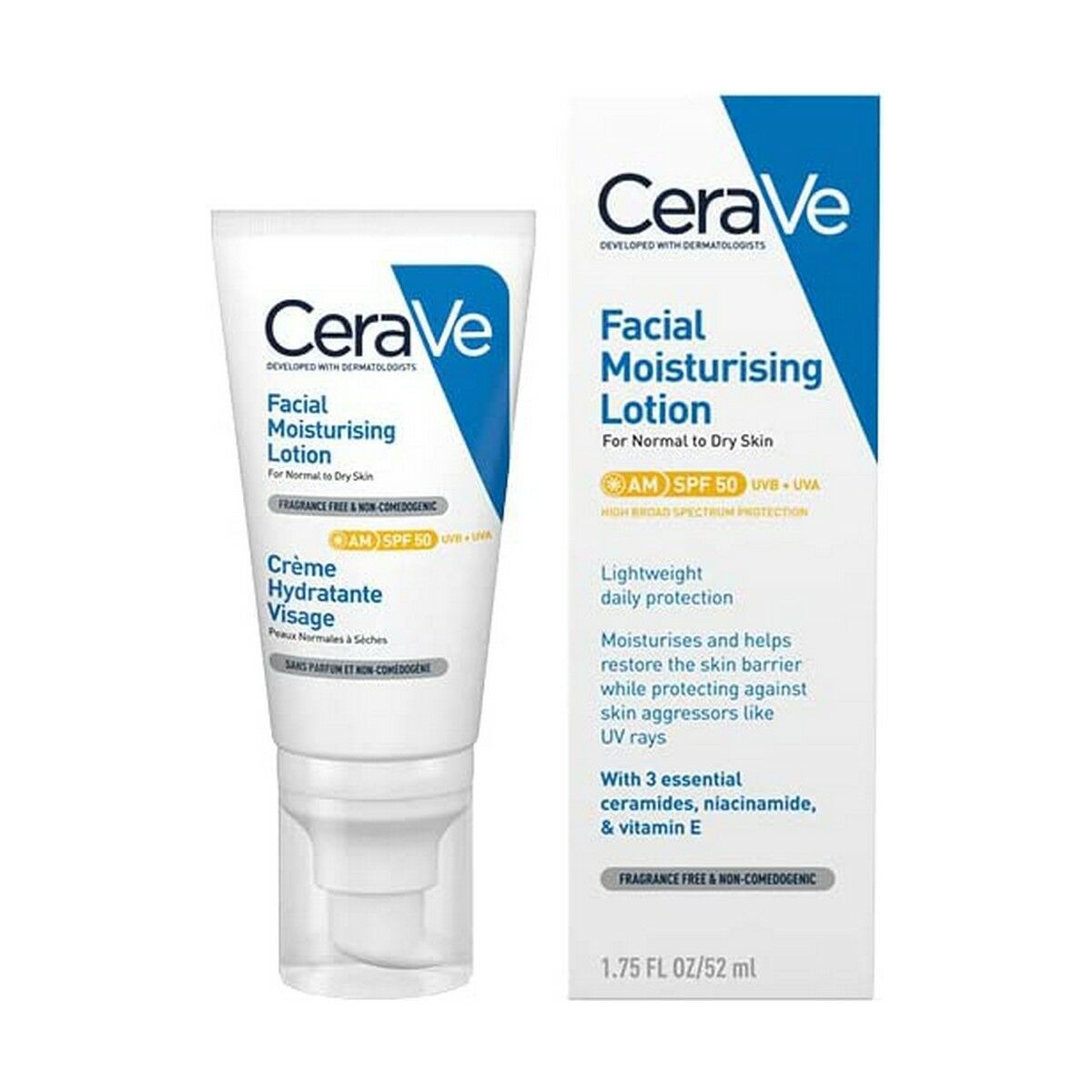 Sun Block CeraVe Facial Moisturising Lotion Spf 50 52 ml - CeraVe Maroc - Aylal Beauty