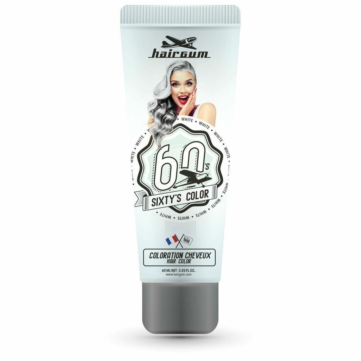 Semi-permanent Colourant Hairgum Sixty's Color White (60 ml) - Hairgum Maroc - Aylal Beauty