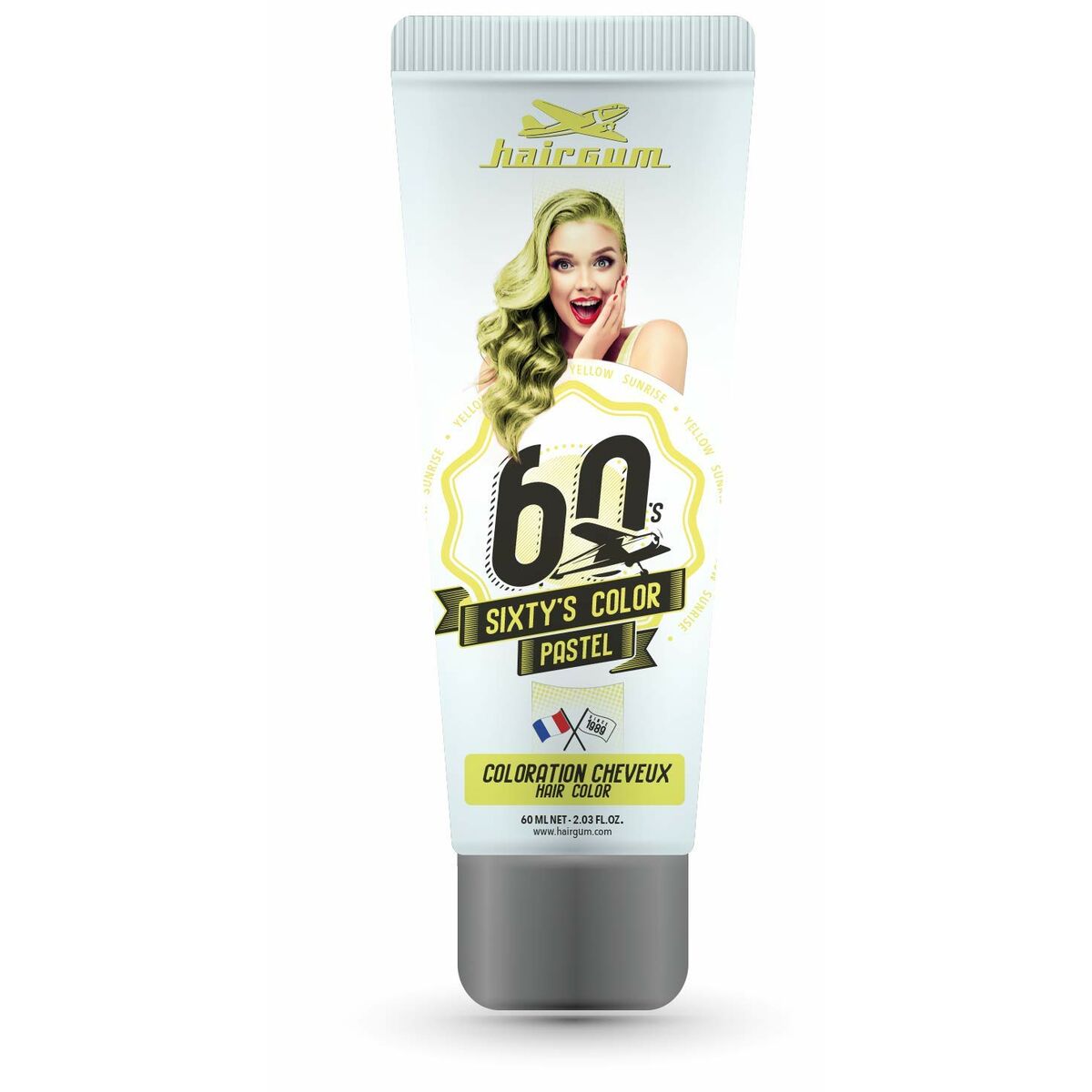 Semi-permanent Colourant Hairgum Sixty's Color Yellow Sunrise (60 ml) - Hairgum Maroc - Aylal Beauty