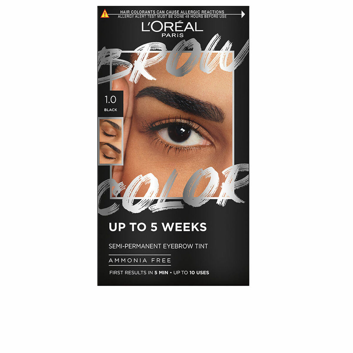 Eyebrow Tint L'Oreal Make Up BROW COLOR Nº 1.0 Black Semi-permanent 4 Pieces - L'Oreal Make Up Maroc - Aylal Beauty