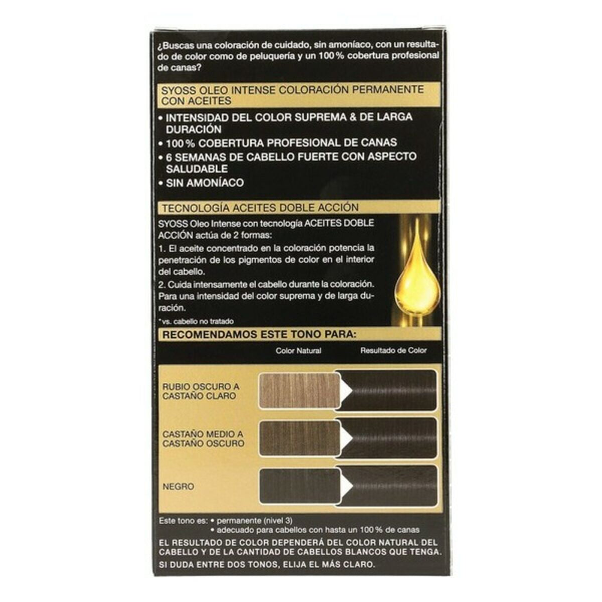 Permanent Dye Syoss Olio Intense Ammonia-free Nº 1,10 Black Intense - Syoss Maroc - Aylal Beauty