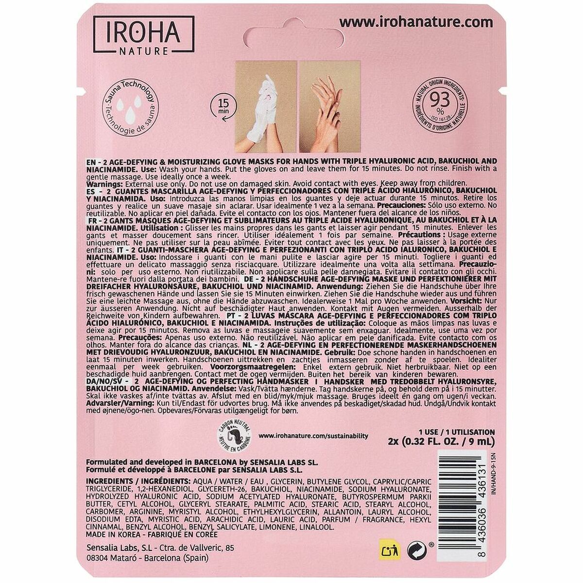 Hand Mask IN/HAND-9-15 Anti-ageing Hyaluronic Acid 9 ml - Iroha Maroc - Aylal Beauty