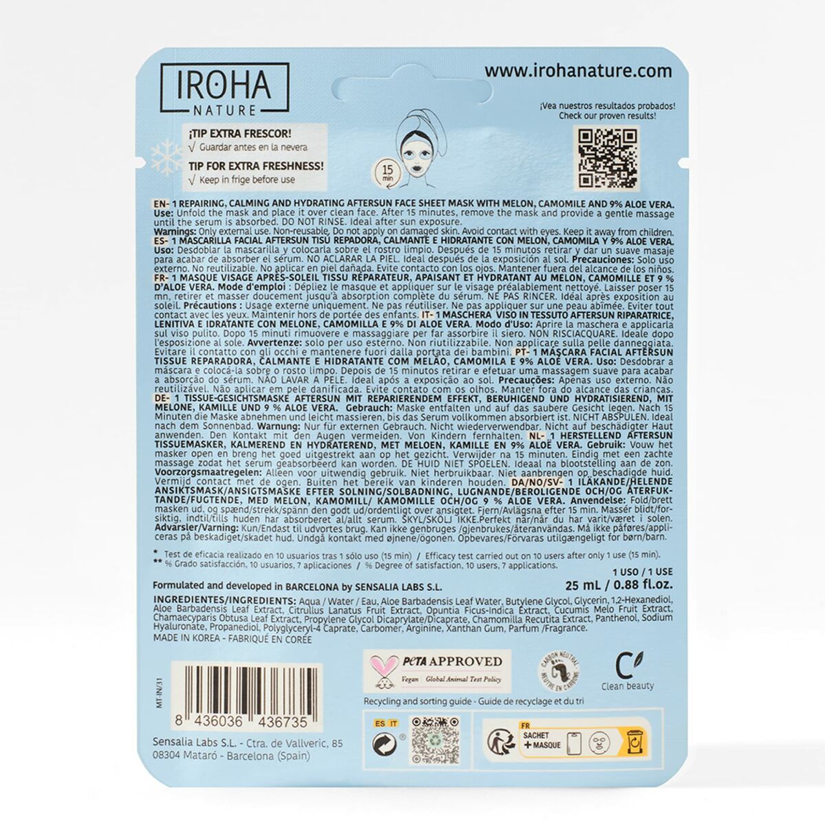 Facial Mask Iroha Repairing calms and hydrates Melon (1 Unit) - Iroha Maroc - Aylal Beauty