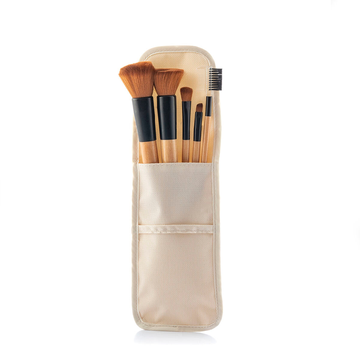 Set of Wooden Make-up Brushes with Carry Case Miset 5 Units - InnovaGoods Maroc - Aylal Beauty